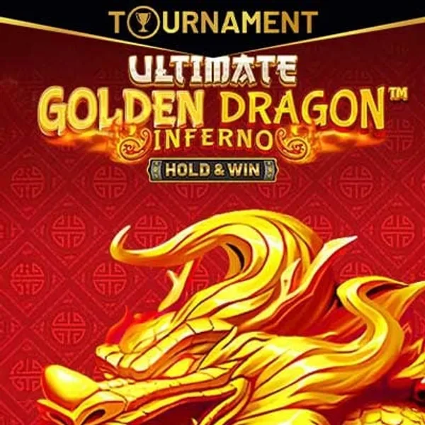 Ultimate Golden Dragon Inferno Slot: goldener Drache über glühendem Feuer-Hintergrund
