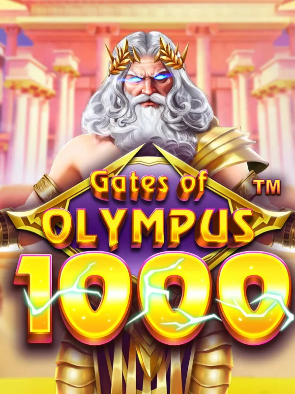 Gates of Olympus 1000 Slot: Zeus mit Blitzen über goldenen Symbolen